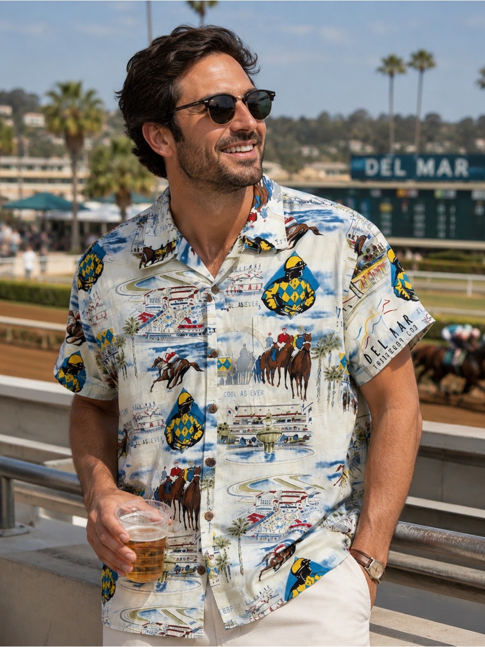 Del Mar Thoroughbred Club Hawaiian Shirt 2X Made USA Horse Racing San diego Q